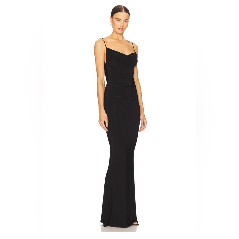 Katie May Black Backless Spaghetti Strap Gown